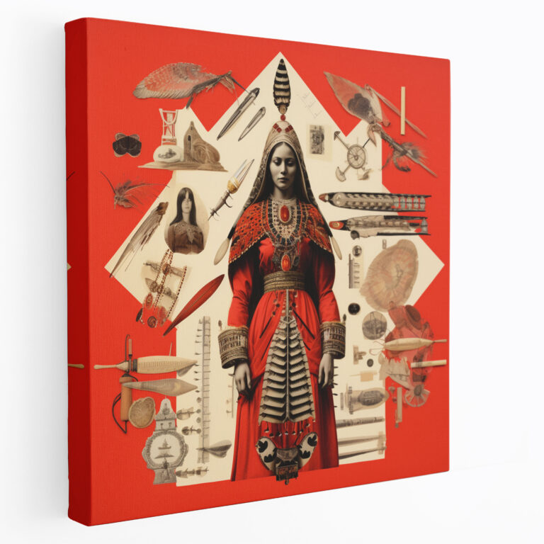 Red Indian Wall Art - Symbolic Collage Canvas Print - Red Indian, Red Indian, Home Decoration, Symbols