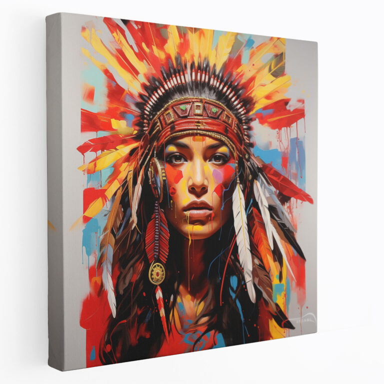 Red Indian Canvas Print - Vibrant Woman Wall Art - Red Indian, Beauty, Red Indian Woman, Empowerment