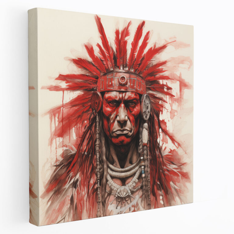 Red Indian Wall Art - Intense Eyes Warrior Canvas Print - Red Indian, Canvas, Red Indian, Wall Art