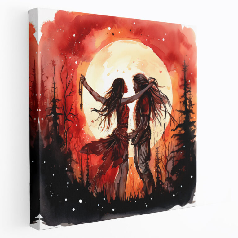 Red Indian Wall Art - Moonlit Dancing Couple Canvas Print - Red Indian, Wall Art, Canvas Print, Home Decoration