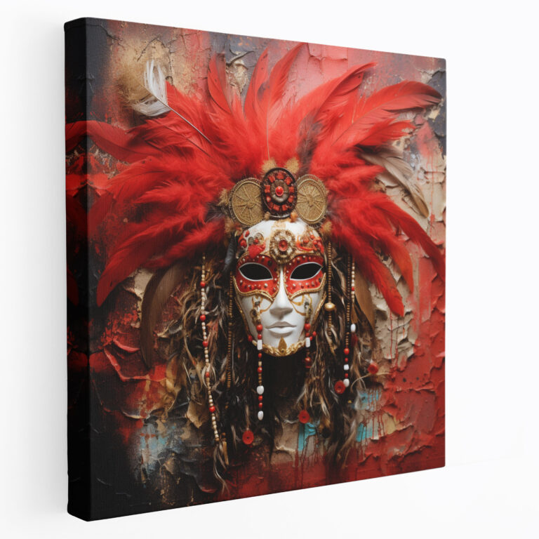 Red Indian Wall Decoration - Tribal Mask Mixed Media Art - Red Indian, Feathers, Tribal Mask, Wall Art