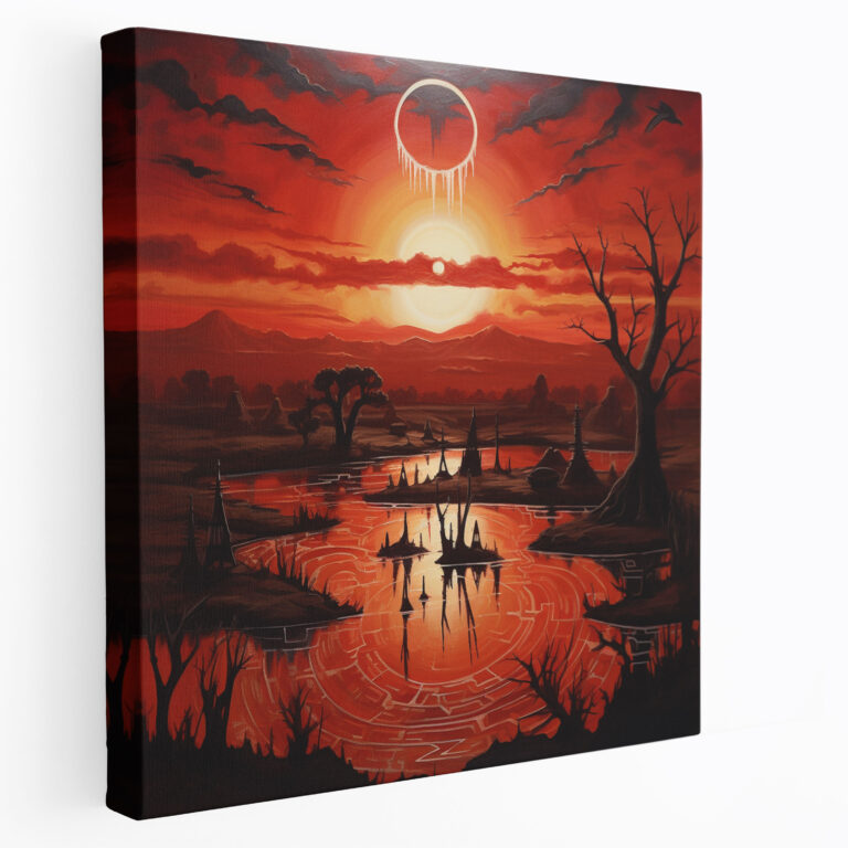 Red Indian Wall Art - Red Indian, Sunset Scene, Canvas Wall Art, Striking Red Tones