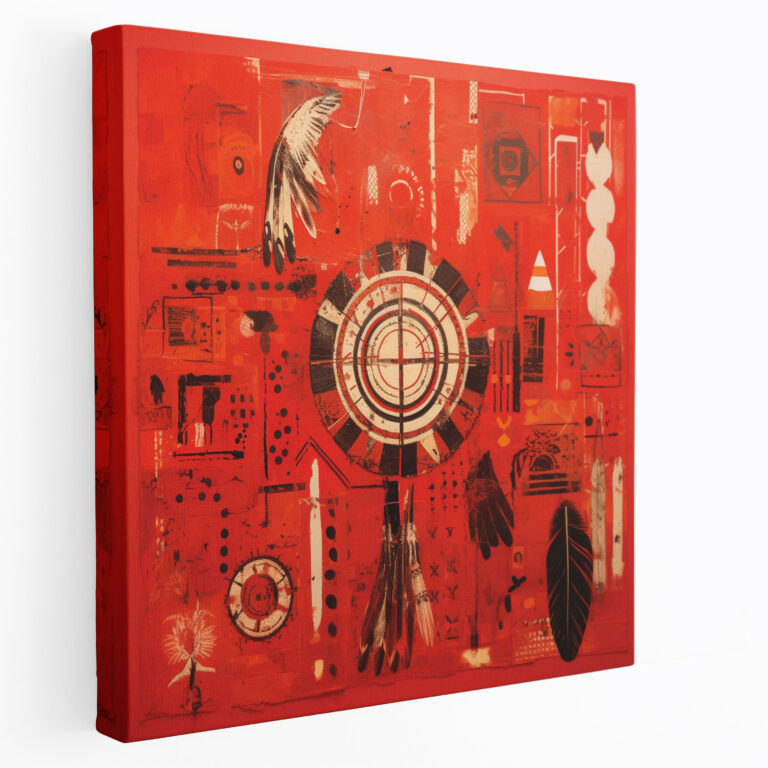 Red Indian Wall Decoration - Red Indian, Vibrant Red Background, Canvas Print, Home Decoration