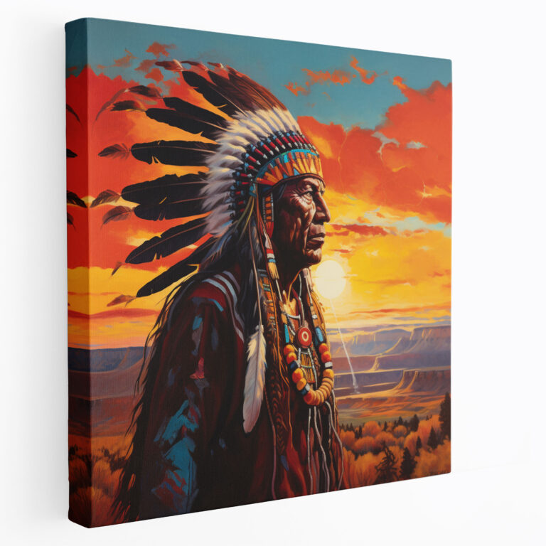 Red Indian Canvas Print: Traditional Chief - Red Indian, Wall Art, Acrylic Painting, Canvas Wall Art