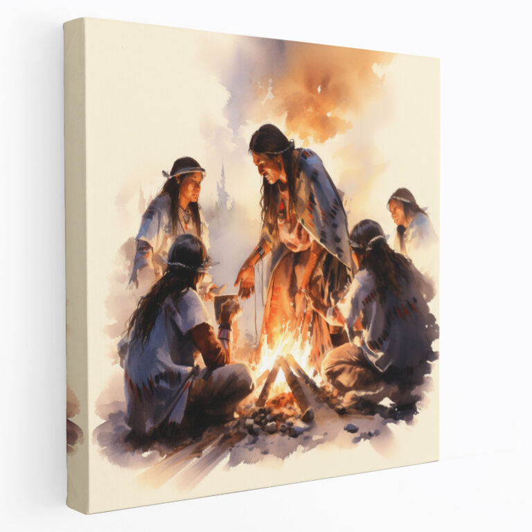 Red Indian Wall Art: Traditional Dancers - Red Indian, Wall Decoration, Bonfire, Canvas Wall Art