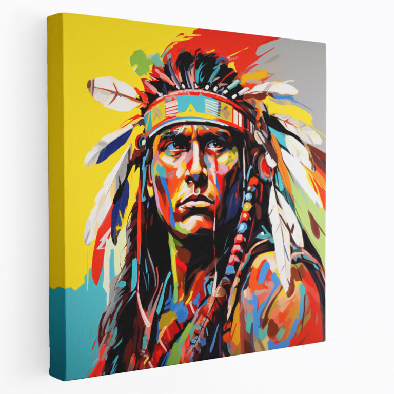 Red Indian Wall Art: Bold Warrior - Red Indian, Pop Art Style Painting, Home Decoration, Native American Warrior
