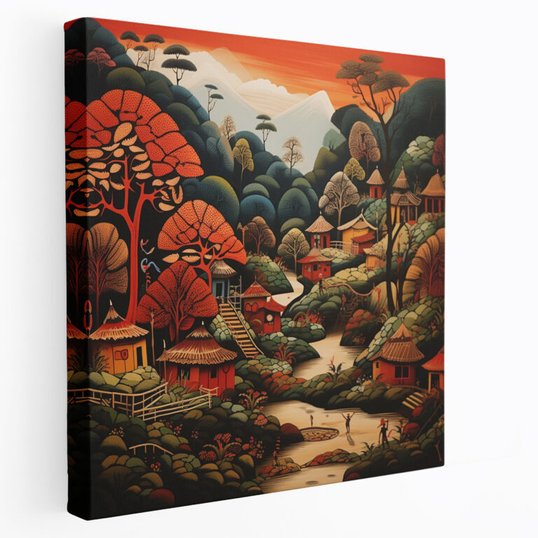 Red Indian Wall Decoration - Tranquil Forest Canvas Print Depicting A Scenic Village - Red Indian, Serene, Red Indian, Forest