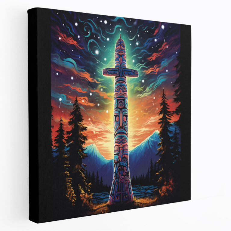 Red Indian Canvas Print - Mystical Totem Pole Wall Art And Home Decoration - Red Indian, Starry Night Sky, Mystical, Canvas Print