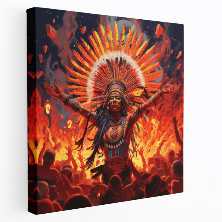 Red Indian Wall Art - Vibrant Ceremonial Dance Canvas Print For Home Decoration - Red Indian, Detailed Illustration, Canvas Wall Art, Home Decoration