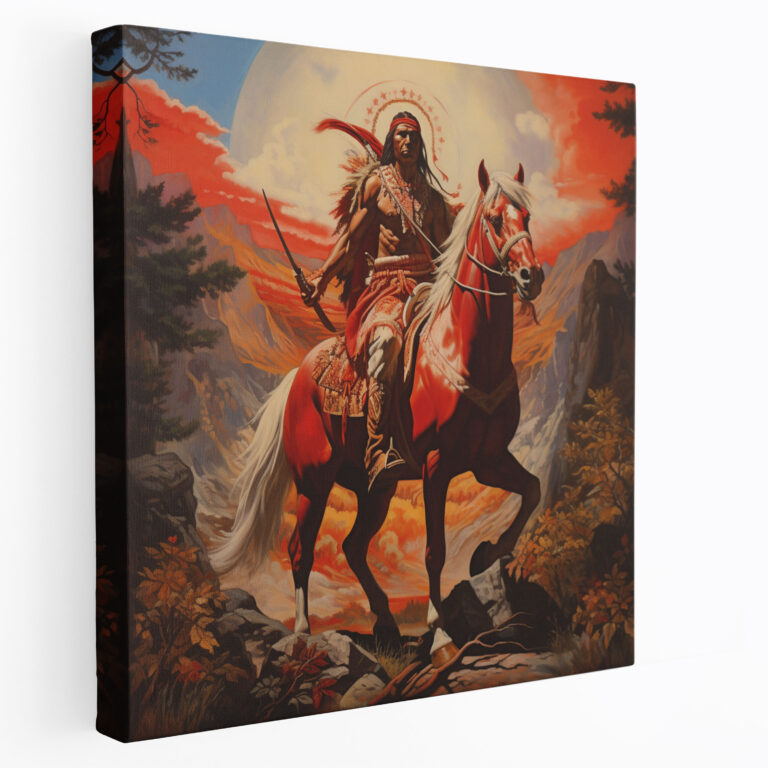 Red Indian Warrior Canvas Print - Red Indian, Horseback, Warrior, Home Decoration
