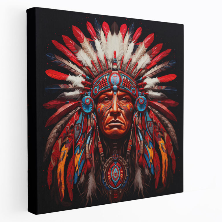 Traditional Red Indian Chief Wall Art - Red Indian, Wall Decoration, Canvas, Native American Culture
