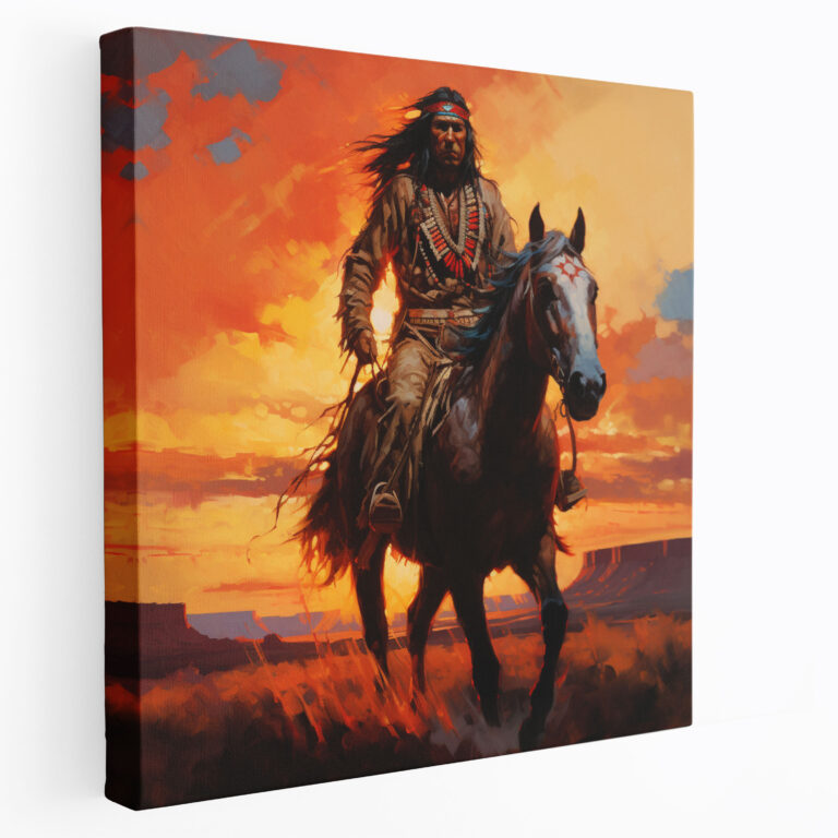 Red Indian Canvas Print - Native American Horse Rider Sunset Wall Art - Red Indian, Canvas Print, Wall Art, Sunset