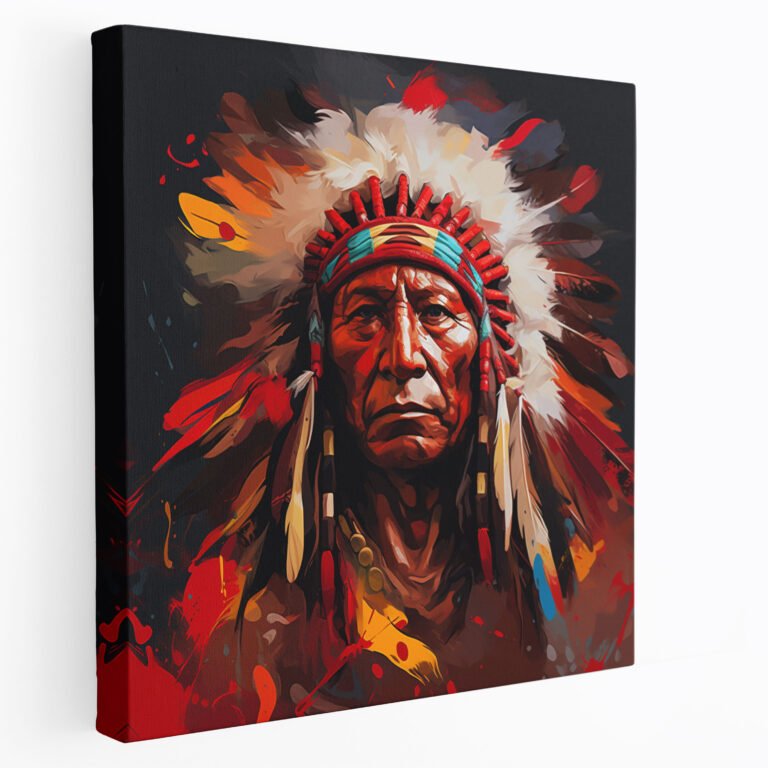 Red Indian Wall Decoration - Abstract Chief Face Digital Art Canvas Print - Red Indian, Wall Art, Canvas Wall Art, Digital Art