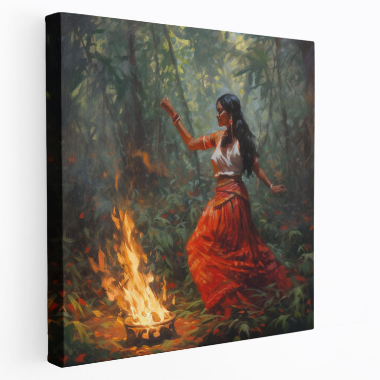 Red Indian Canvas Print - Lush Forest Dance Impressionist Oil Painting - Red Indian, Home Decoration, Canvas, Lush Forest
