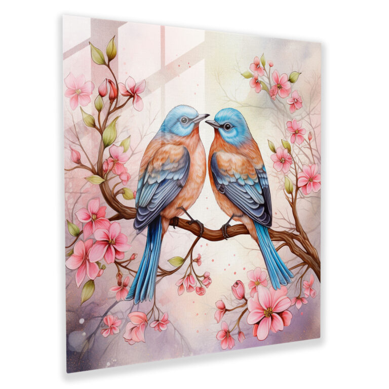 Romantic Lovebirds Glass Print - Romantic, Wall Decoration, Glass Art, Lovebirds
