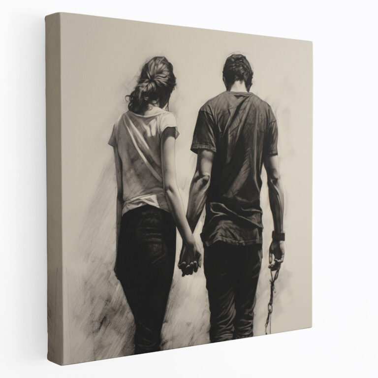 Romantic Hand In Hand Charcoal Print - Romantic, Wall Art, Connection, Canvas Wall Art