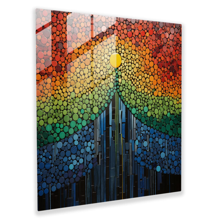 Mosaic Raindrops Glass Print - Rain, Wall Decoration, Mixed Media Artwork, Home Decoration