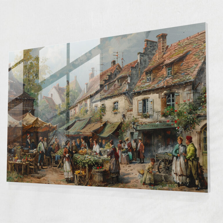 Rococo Style Painting Glass Print - Rococo Style Painting, Home Decoration, Modern Art, Glass Wall Art