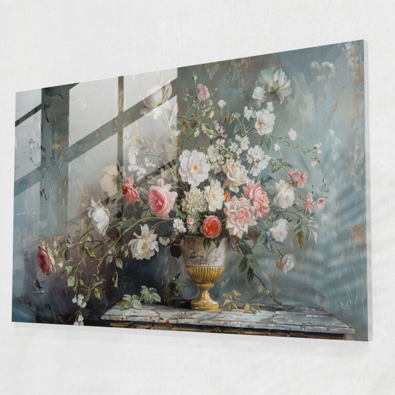 Rococo Glass Print Home Decor Floral Bouquet - Rococo Style Painting, Rococo Style Painting, Floral, Glass Print