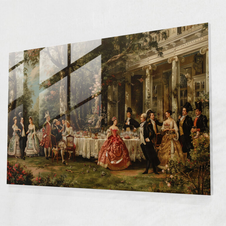 Rococo Glass Wall Art Extravagant Garden Party - Rococo Style Painting, Rococo Style Painting, Wall Decoration, Home Decoration
