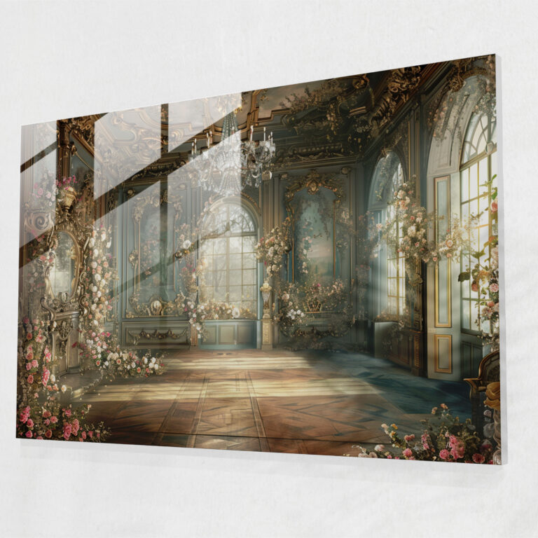 Rococo Style Painting Glass Print - Rococo Style Painting, Modern Art, Glass Art, Wall Decoration