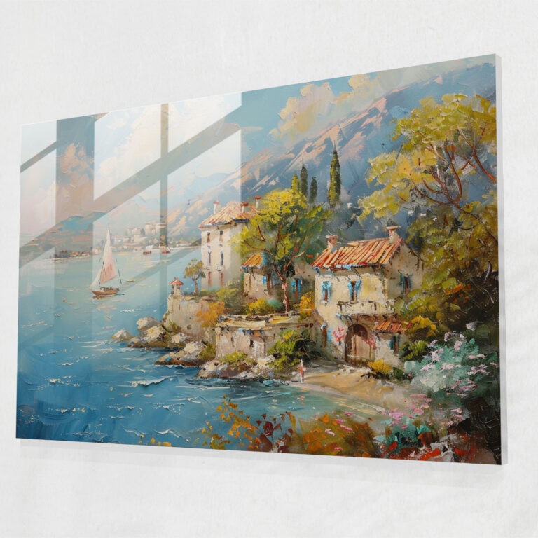Seaside Landscape Rococo Style Painting Glass Print - Rococo Style Painting, Glass Art, Rococo Style Painting, Home Decoration
