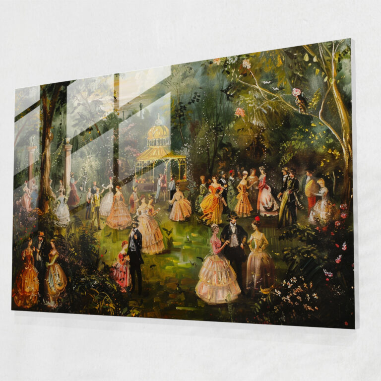 Whimsical Garden Party Rococo Style Painting Glass Art - Rococo Style Painting, Rococo Style Painting, Home Decoration, Elegant Attendees