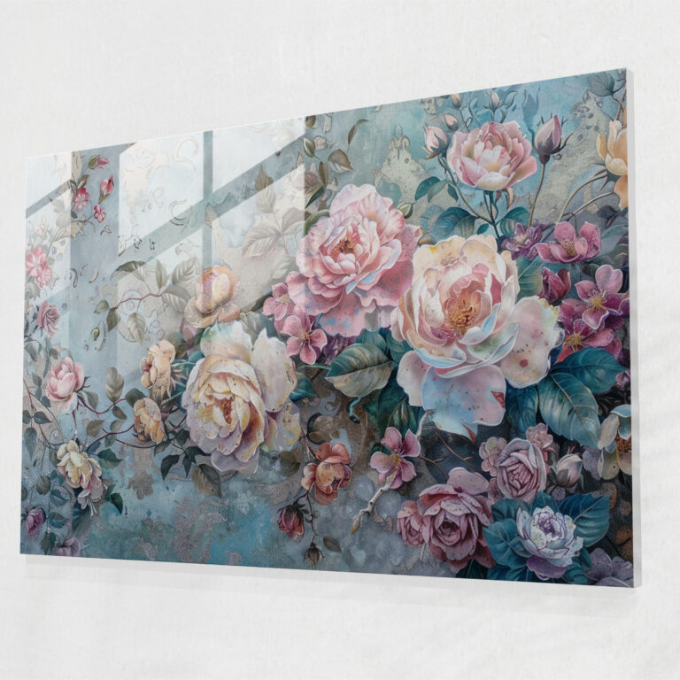 Intricate Floral Patterns Rococo Style Painting Glass Wall Art - Rococo Style Painting, Rococo Style Painting, Glass Art, Glass Wall Art