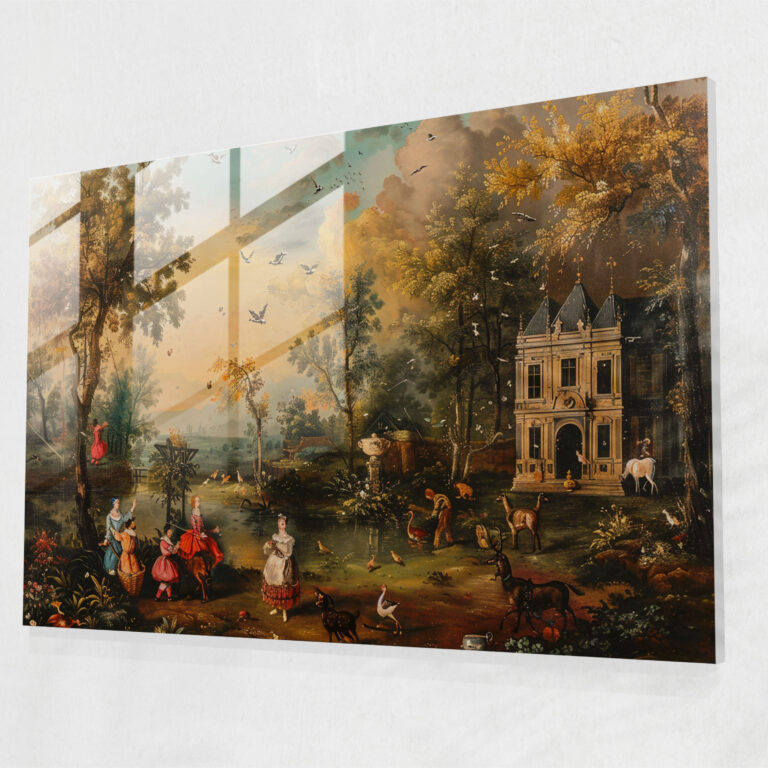 Rococo Style Painting Glass Print - Rococo Style Painting, Glass Art, Wall Decoration, Modern Art