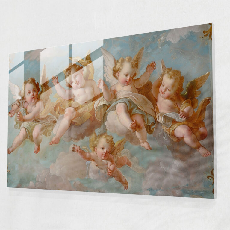 Rococo Style Painting Glass Art - Rococo Style Painting, Celestial Scene, Glass Art, Whimsical Charm