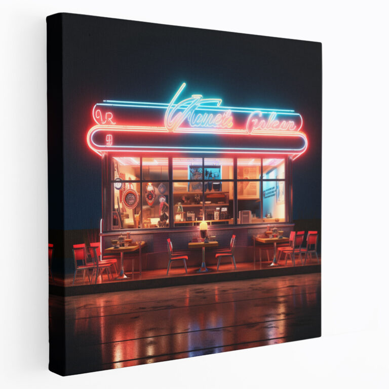 Retro Neon Sign Canvas Print - Retro, Vibrant Atmosphere, 1950S Diner, Canvas