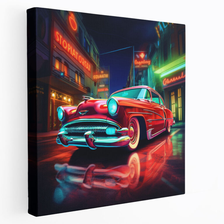 Retro Neon Sign Canvas Print - Retro, Classic Car, Canvas Wall Art, Retro Neon Sign