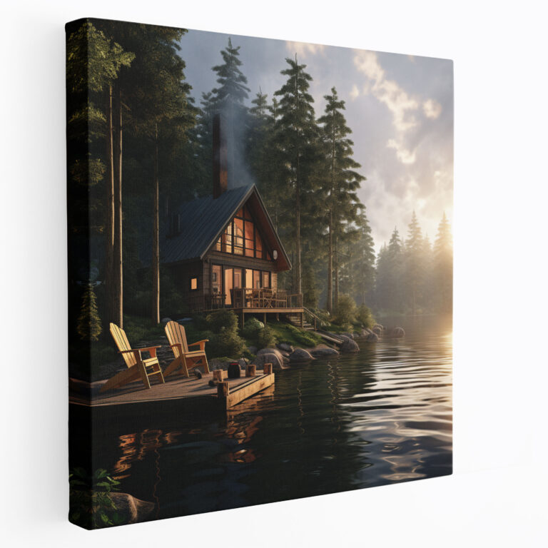 Rustic Cabin By The Lake Canvas Print - Rustic, Wall Art, Canvas Wall Art, Rustic Decor