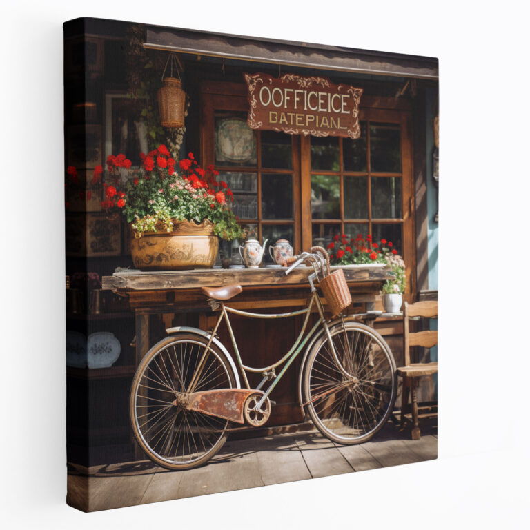 Rustic Coffee Shop Wall Art - Vintage Bicycle Wooden Sign Canvas Print - Rustic, Wall Decoration, Rustic, Coffee Shop