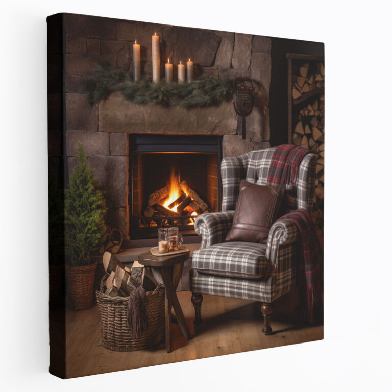 Rustic Fireplace Wall Art - Cozy Wooden Sign Canvas Print - Rustic, Wall Art, Cozy, Wall Decoration