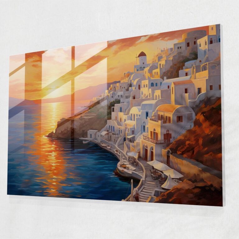 Santorini Glass Print - Realistic Glass Wall Art - Santorini, Glass Print, Wall Decoration, Home Decoration