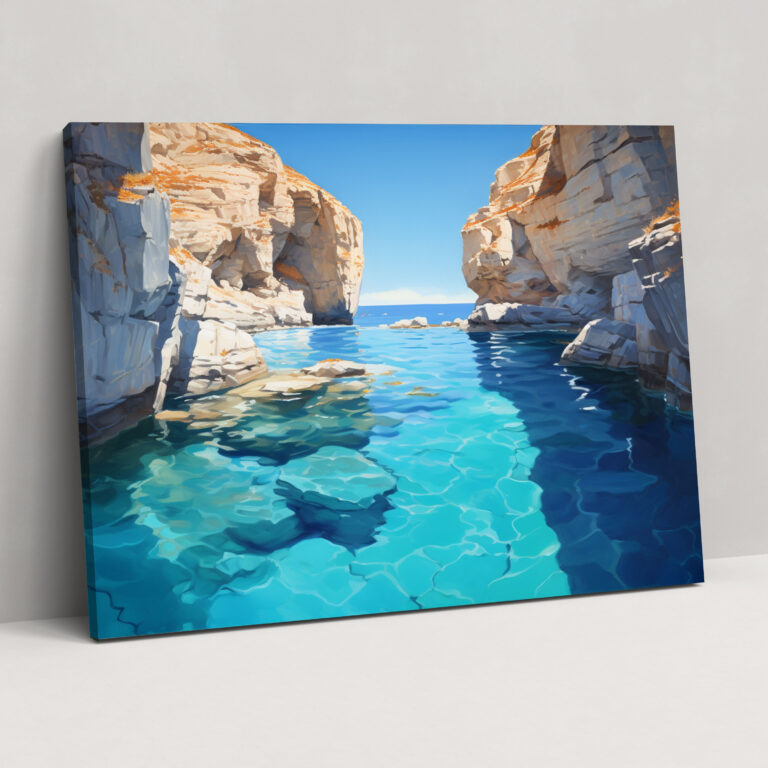 Santorini Canvas Print - Realistic Oil Painting Wall Decoration - Santorini, Wall Decoration, Turquoise Waters, Blue Sky