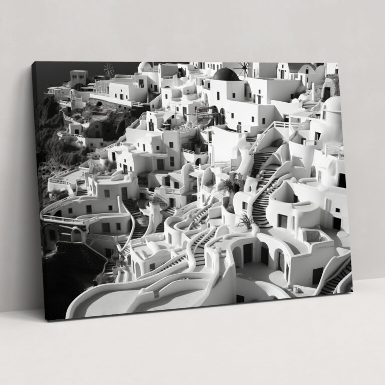 Santorini Wall Art - Aerial Black And White Photography Canvas Print - Santorini, Home Decoration, Canvas Print, Wall Art