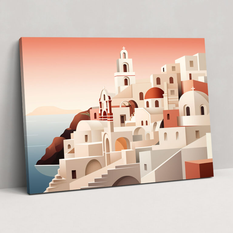 Santorini Canvas Print - Geometric Illustration Wall Art - Santorini, Canvas Print, Iconic Landscapes, Home Decoration