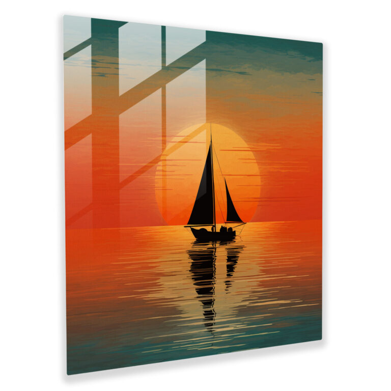 Silhouette Sailboat Glass Print - Sailboat, Minimalist Silhouette Artwork, Glass Print, Wall Decoration