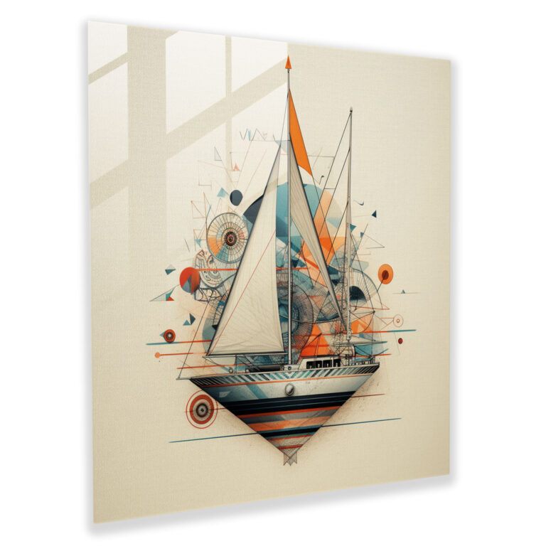 Geometric Sailboat Glass Print - Sailboat, Glass Art, Wall Decoration, Contemporary