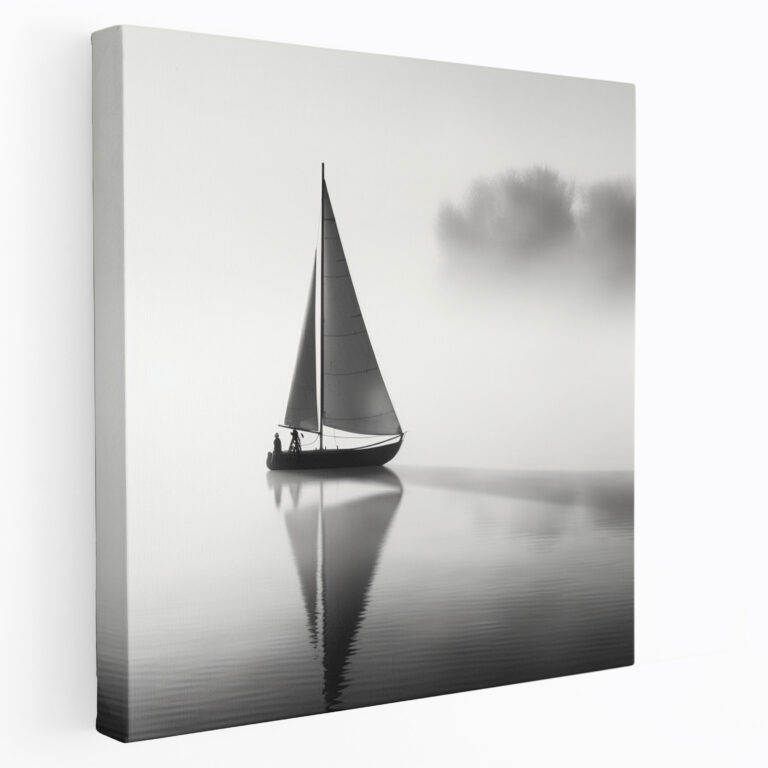 Sailboat Canvas Print - Misty Melody - Sailboat, Black And White, Wall Art, Canvas