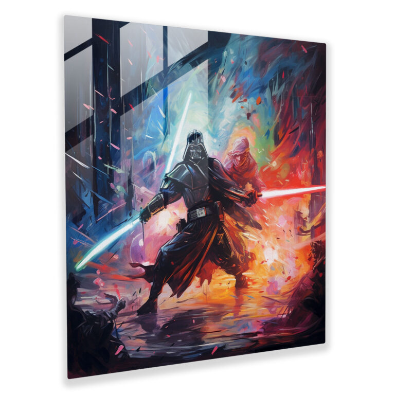 Star Wars Neon Battle Glass Print - Star Wars, Star Wars, Modern Art, Wall Decoration