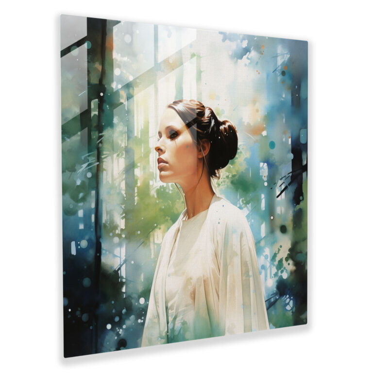 Star Wars Glass Print - Watercolor Painting - Princess Leia In A Serene Forest - Star Wars, Grace, Princess Leia, Home Decoration
