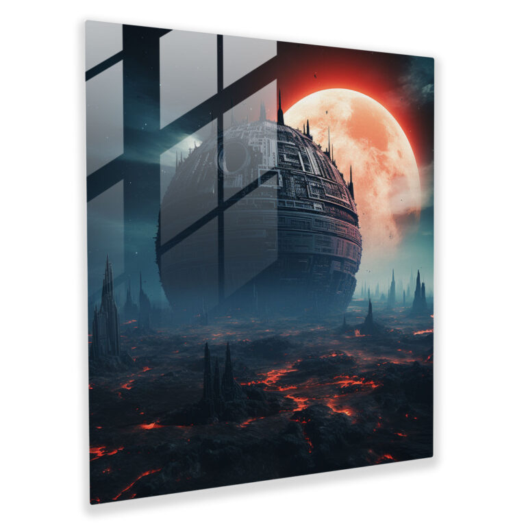 Star Wars Glass Print - Digital Manipulation - Death Star Looming Over A Planet - Star Wars, Modern Art, Danger, Death Star