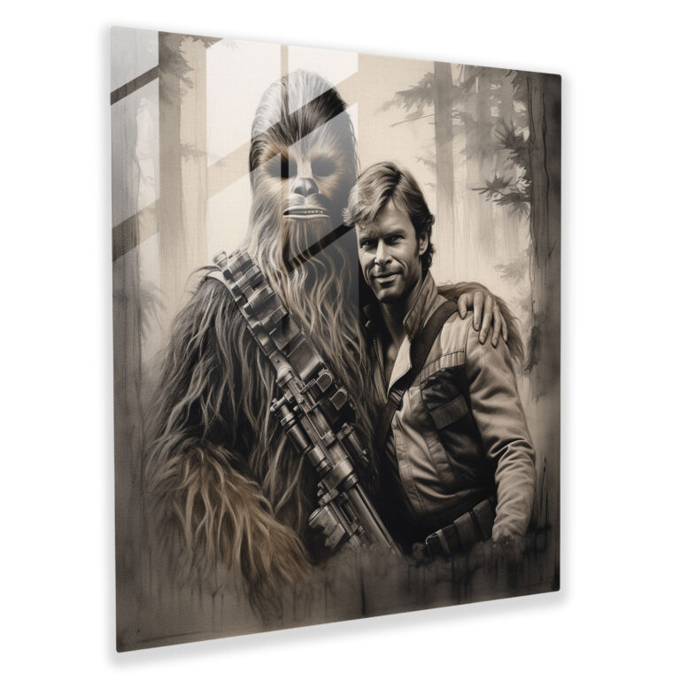 Star Wars Glass Print - Charcoal Sketch - Han Solo And Chewbacca In A Moment Of Camaraderie - Star Wars, Star Wars, Modern Art, Han Solo