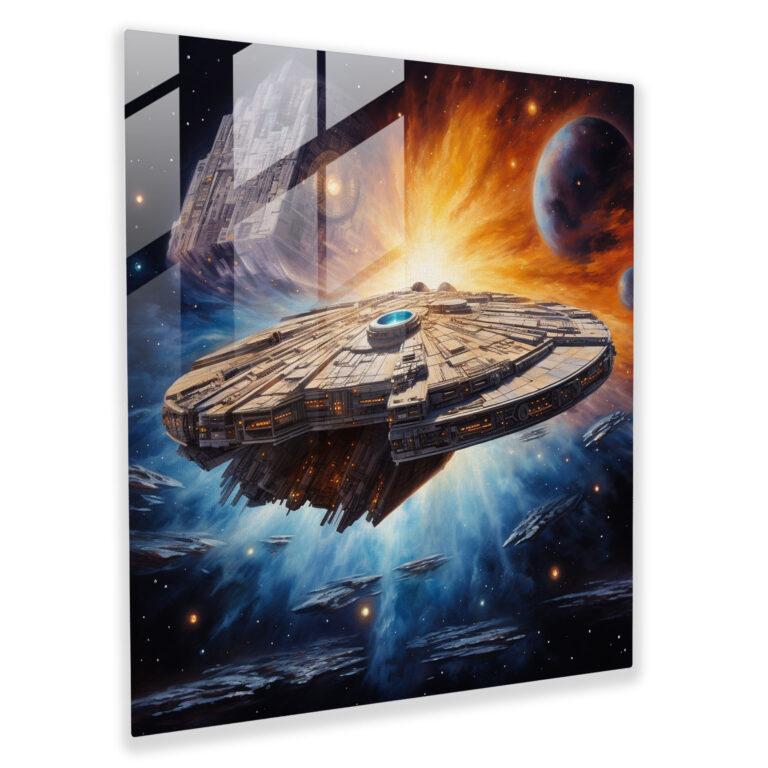 Star Wars Millennium Falcon Glass Print - Star Wars, Home Decoration, Space, Glass Wall Art