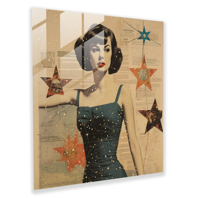 Retro Star Map Glass Print - Star Map, Glass Art, Vintage Photographs, Newspaper Clippings