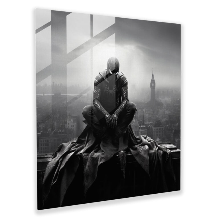 Mysterious Spider Man Glass Print - Spider Man, Black And White Photograph, Glass Wall Art, Glass Art