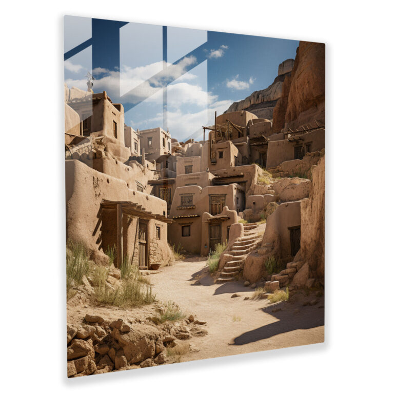 Southwest Pueblo Glass Print - Southwest, Charm, Rugged Landscape, Glass Wall Art
